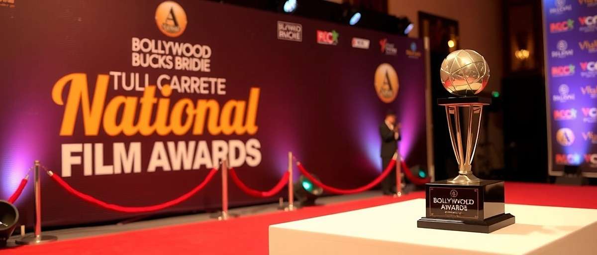 Bollywood Bucks Brigade National Film Awards event showing red carpet and trophy
