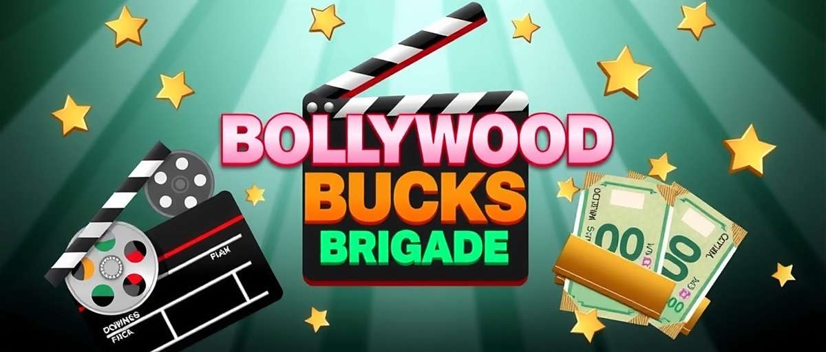 Bollywood Bucks Brigade game cover featuring movie clapboard, camera, and Indian currency
